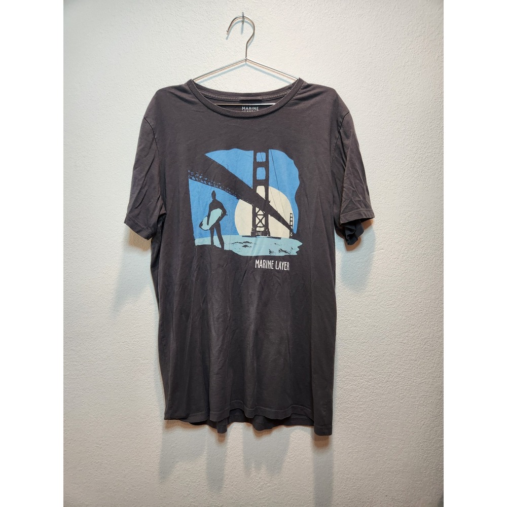 Marine Layer Mens Graphic Tee San Francisco Golden Gate Bridge Surfer Gray Large